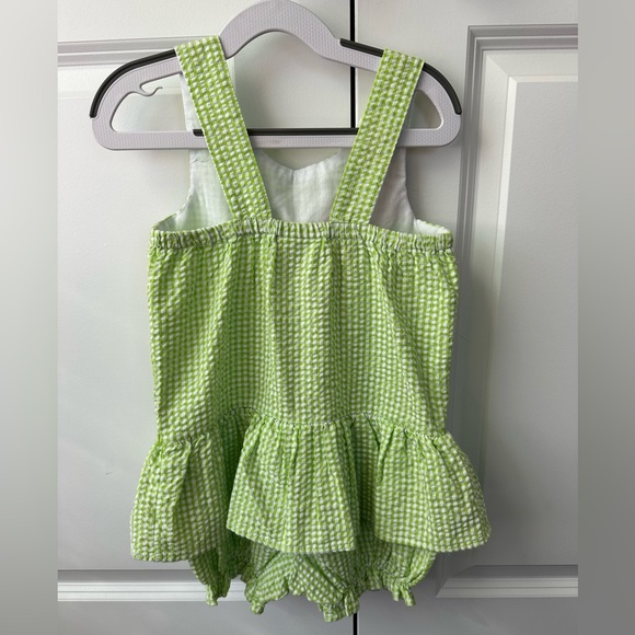 Bonnie Jean Girls Green and White Seersucker Giraffe Appliqué Coverall (Size 4T) - Picture 2 of 4